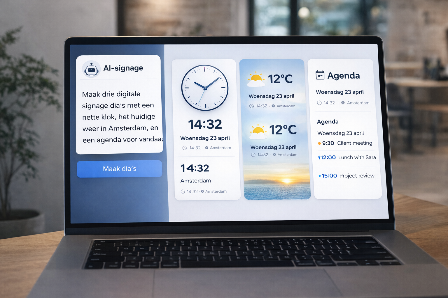 firmo-dashboard met schermen, afspeellijsten, dia's en sjablonen