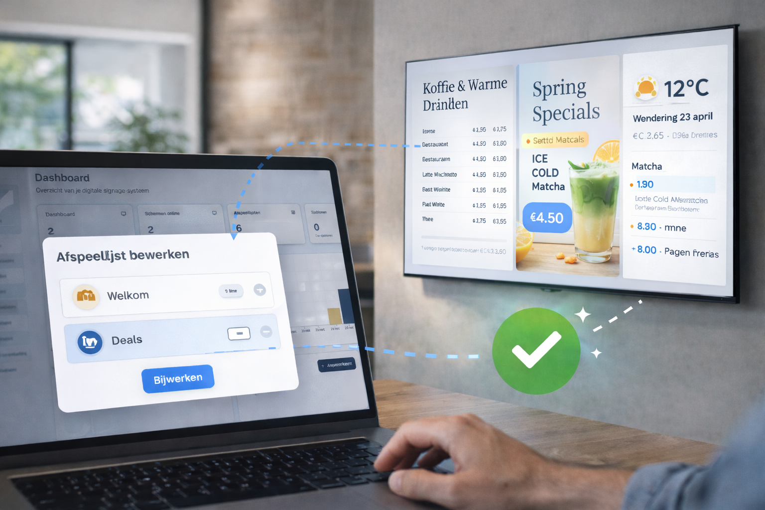 firmo-productweergave met snelle updates op meerdere schermen